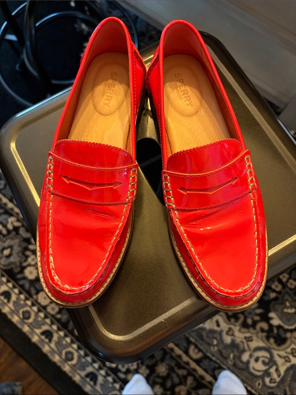 Sperry Red Patent Leather Penny Loafers
